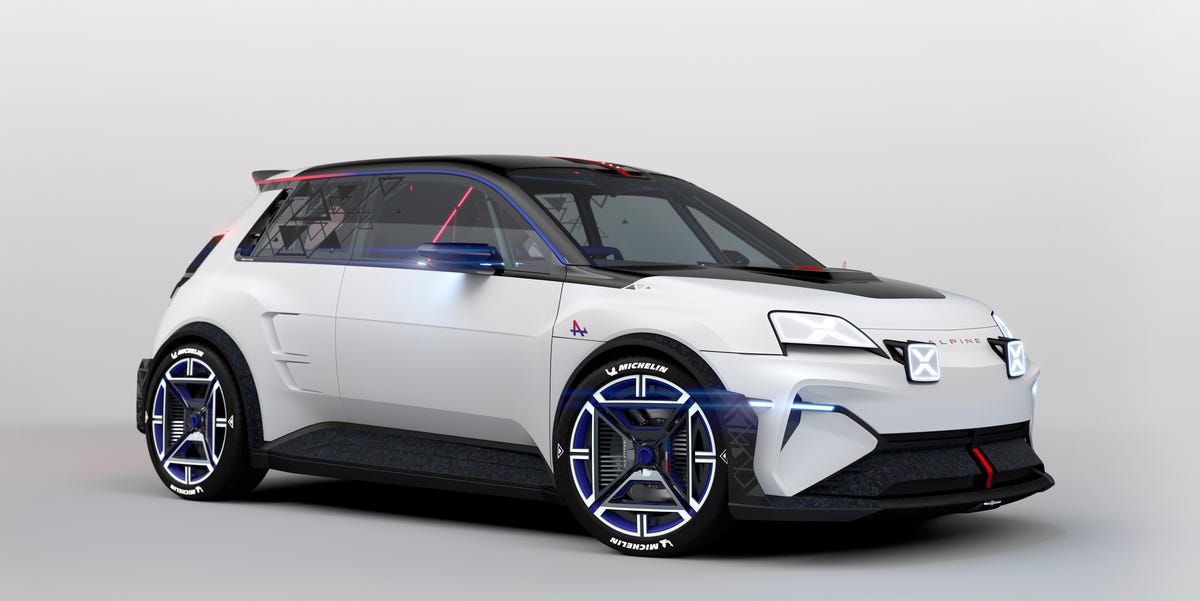 Photographie dynamique de l'Alpine A290, une voiture compacte électrique sportive, sur une route sinueuse, mettant en valeur son design agile et sa couleur vive.