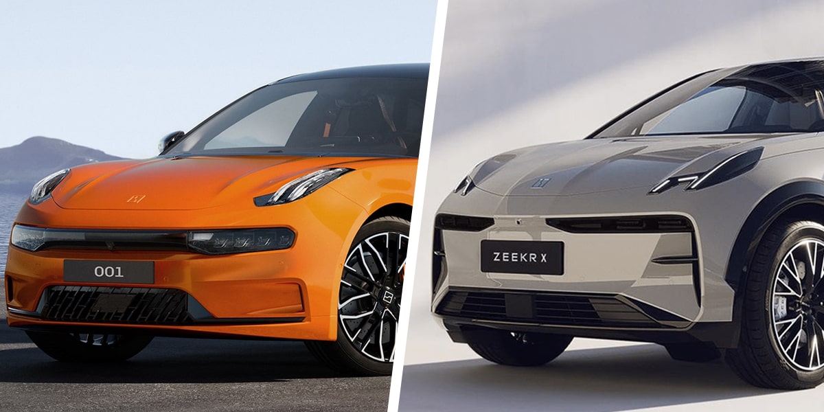 La Zeekr 001, une berline élégante, et la Zeekr X, un SUV compact, exposées dans un showroom.