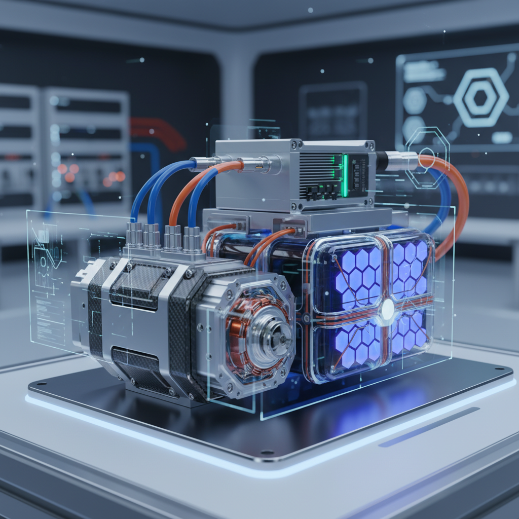 Gros plan sur les composants d'un groupe motopropulseur électrique avancé, incluant des moteurs électriques et des batteries, dans un environnement technologique.
