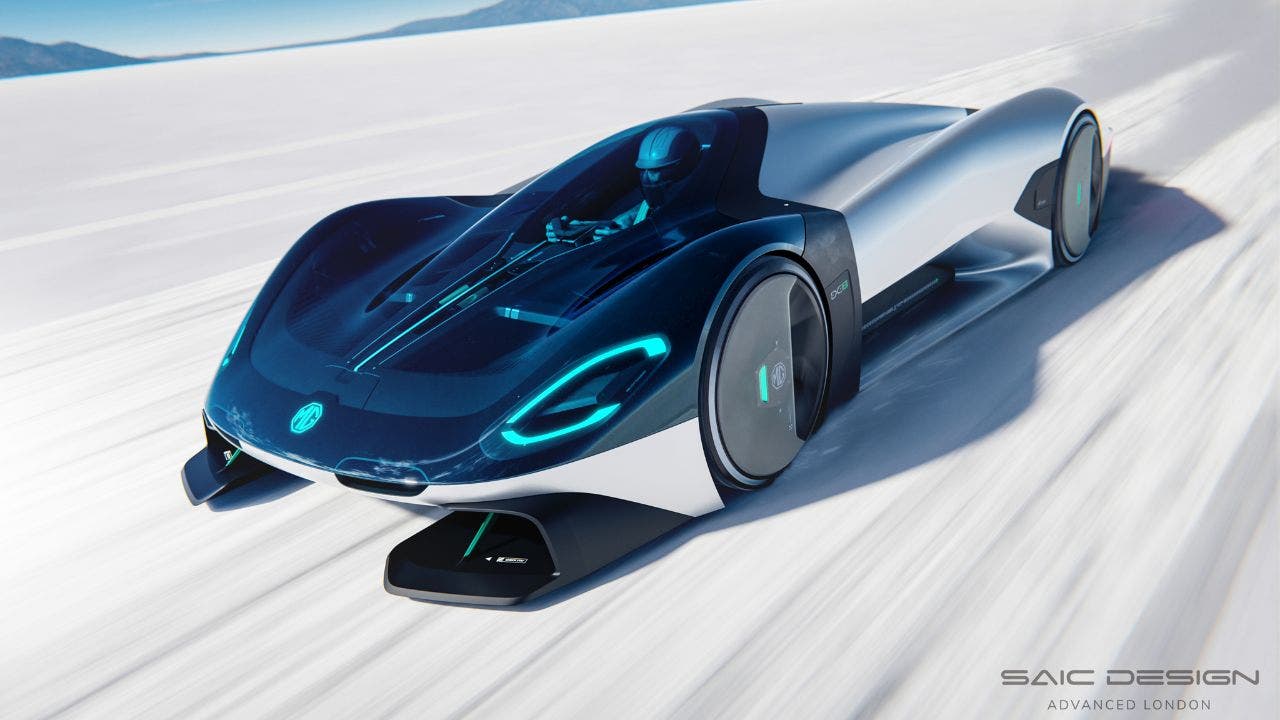 Image d'un concept car de supercar futuriste avec un design aérodynamique sophistiqué et des éléments actifs.