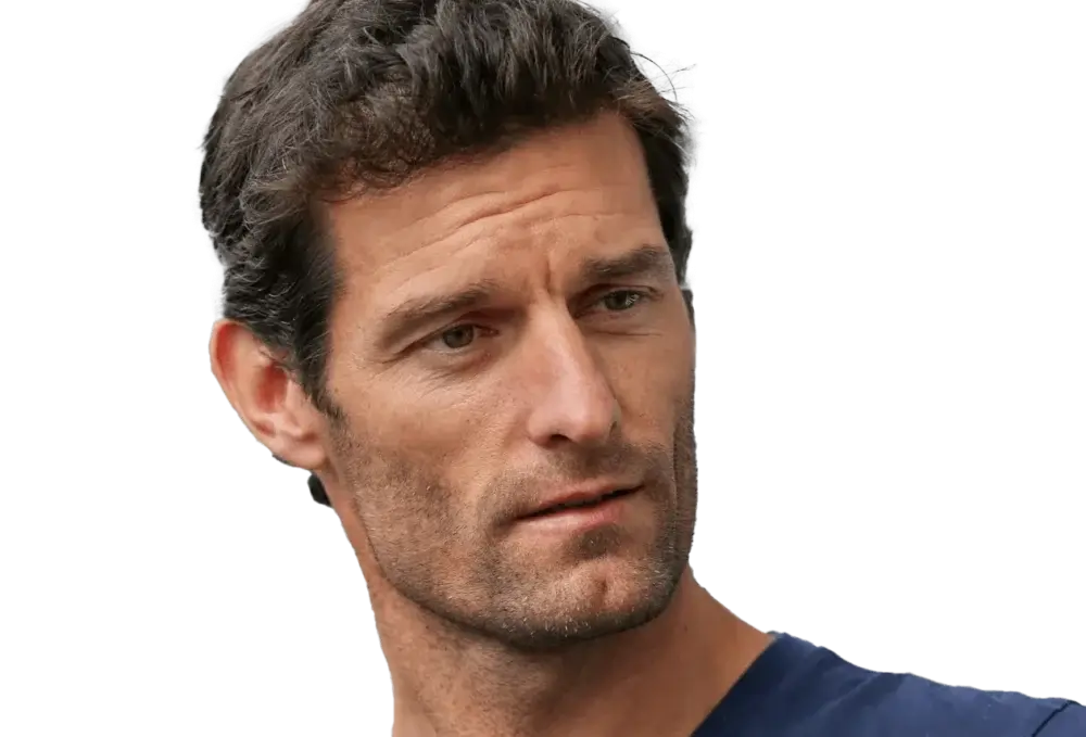 Portrait de Mark Webber, l'air concentré et sérieux.
