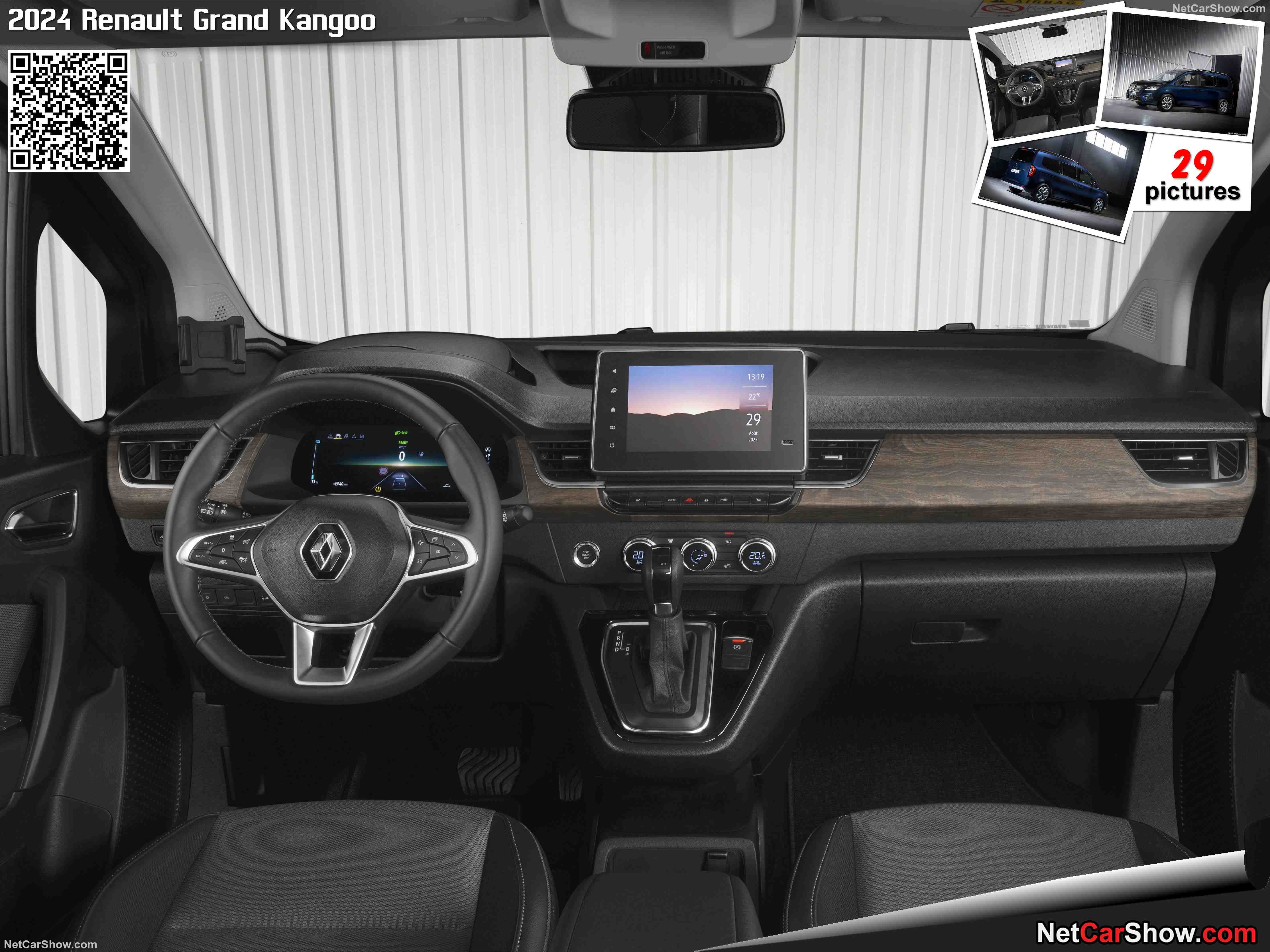 L'intérieur d'un Renault Kangoo Couleur, montrant le tableau de bord, le volant et le levier de vitesse manuel.