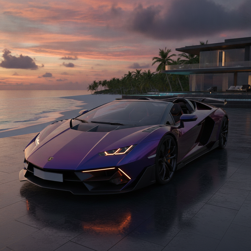 Une Lamborghini Fenomeno Roadster rouge vif, vue de trois quarts avant, avec des lignes agressives et des éléments aérodynamiques prononcés.