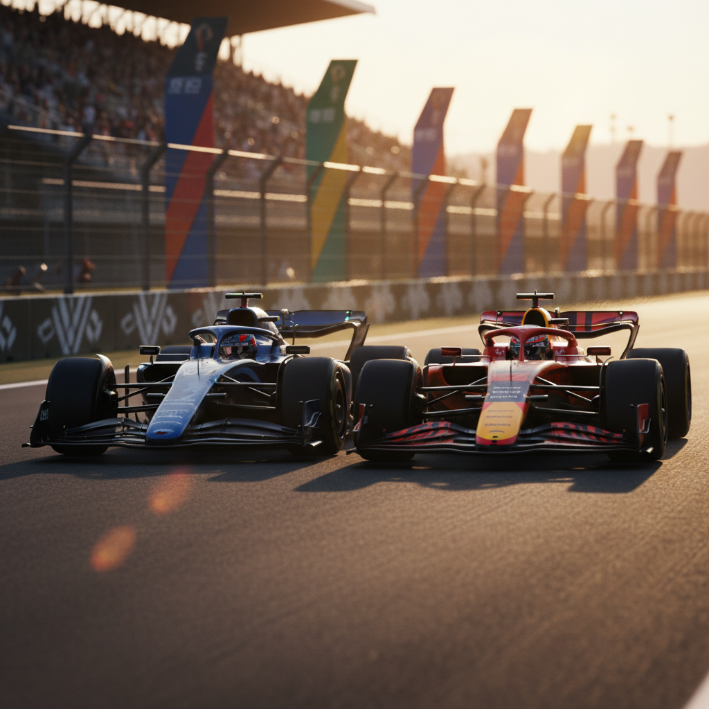 Deux voitures de Formule 1 en pleine course, illustrant la compétition intense.