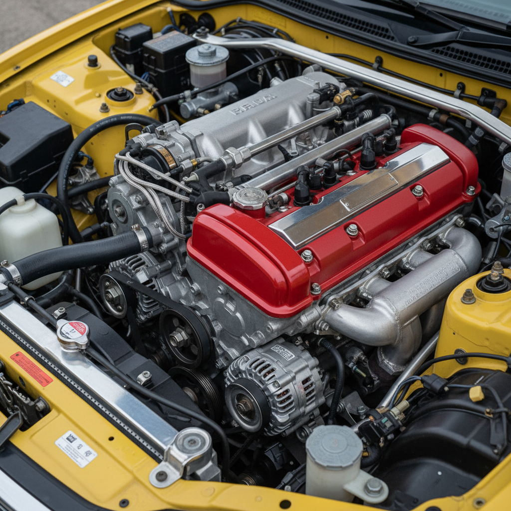 Gros plan sur le moteur V6 VTEC de la Honda NSX-R.