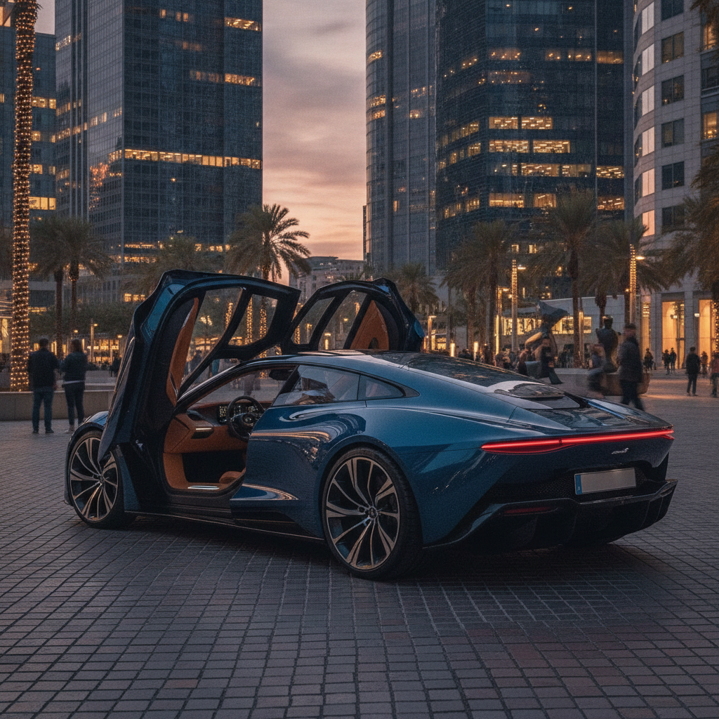 Rendu conceptuel d'une berline GT McLaren à quatre portes, avec un design sportif et luxueux.