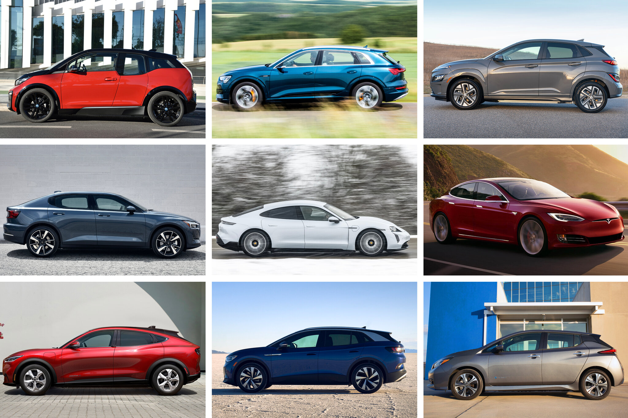 Une gamme variée de voitures électriques, des SUV aux citadines, illustrant l'élargissement de l'offre sur le marché.