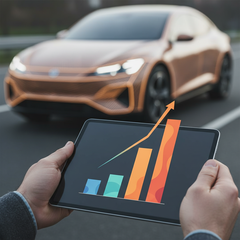 Gros plan sur une tablette affichant un graphique des économies de coûts d'entretien pour les voitures électriques.