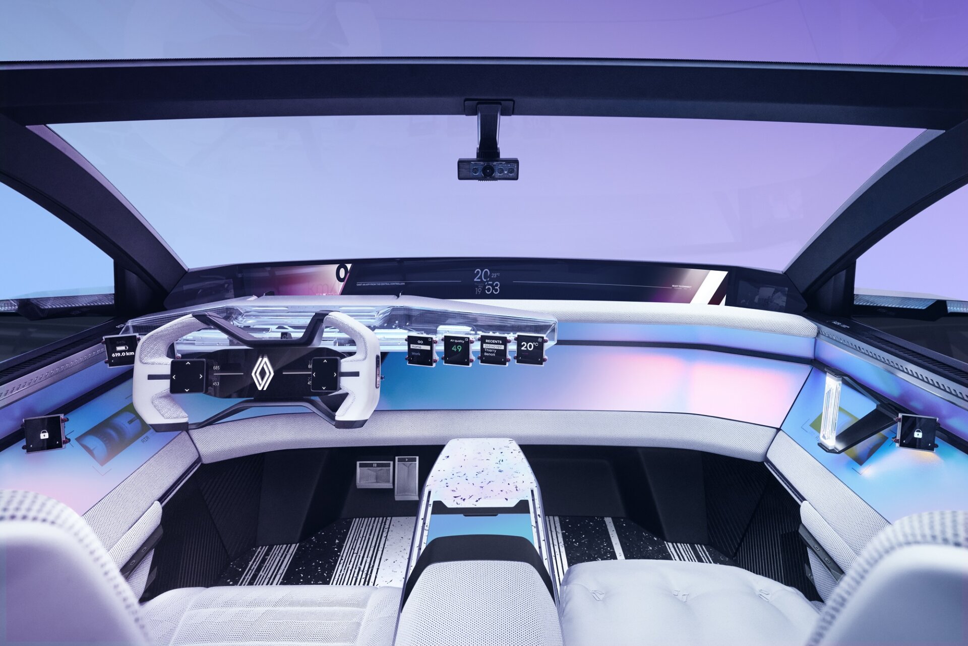 L'habitacle du Renault Scénic Vision, montrant le tableau de bord numérique et les sièges confortables.