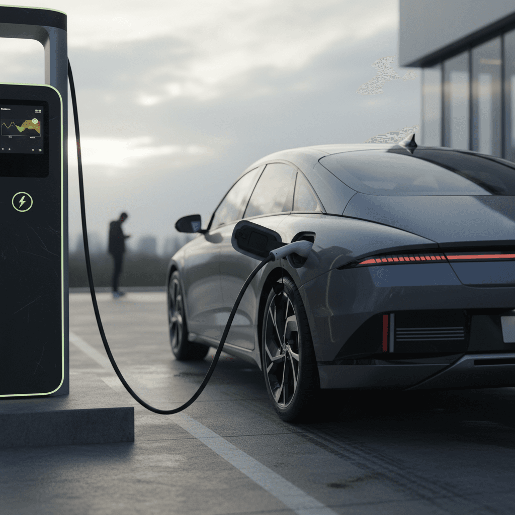 Une Hyundai Ioniq 6 Grande Autonomie de 2026 en charge à une borne rapide, illustrant l'importance de la vitesse de recharge.