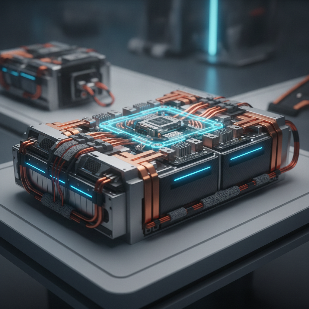 Une batterie de voiture électrique ouverte, révélant ses modules et ses connexions internes, dans un environnement de laboratoire ou de production.