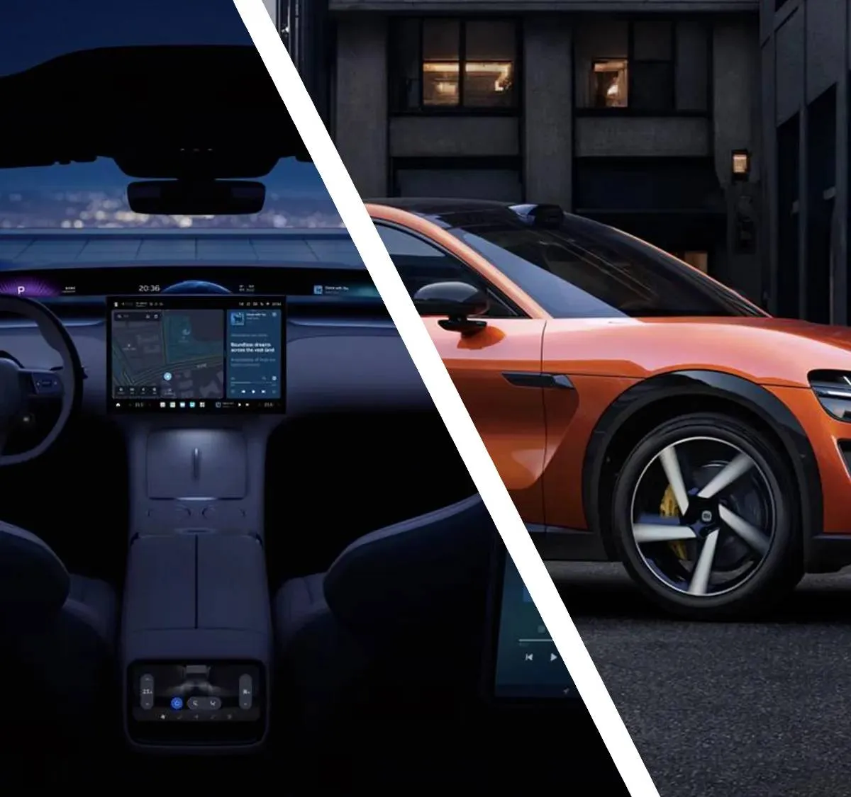 L'intérieur d'un SUV Xiaomi Kunlun EREV, montrant un tableau de bord moderne, des sièges confortables et un grand espace de chargement.