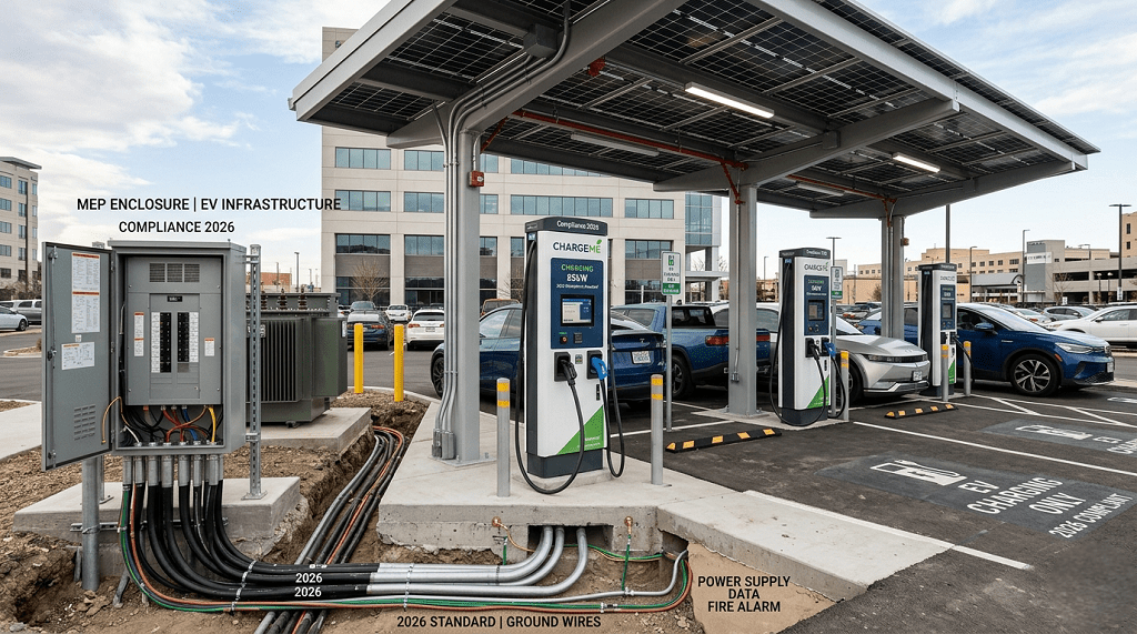 Borne de recharge de véhicule électrique dans un parking souterrain d'immeuble, avec un léger dégagement de fumée au niveau de la voiture en charge.