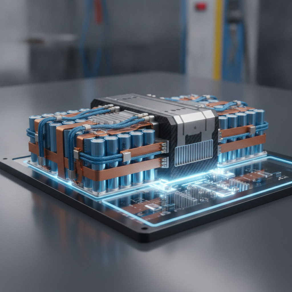 Gros plan sur un bloc-batterie de véhicule électrique, mettant en évidence sa technologie avancée.