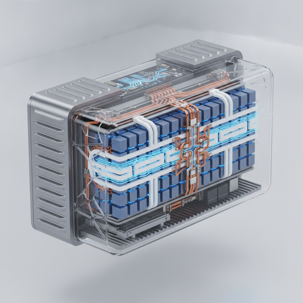 Gros plan sur une batterie de voiture électrique, montrant sa complexité interne et sa technologie avancée.