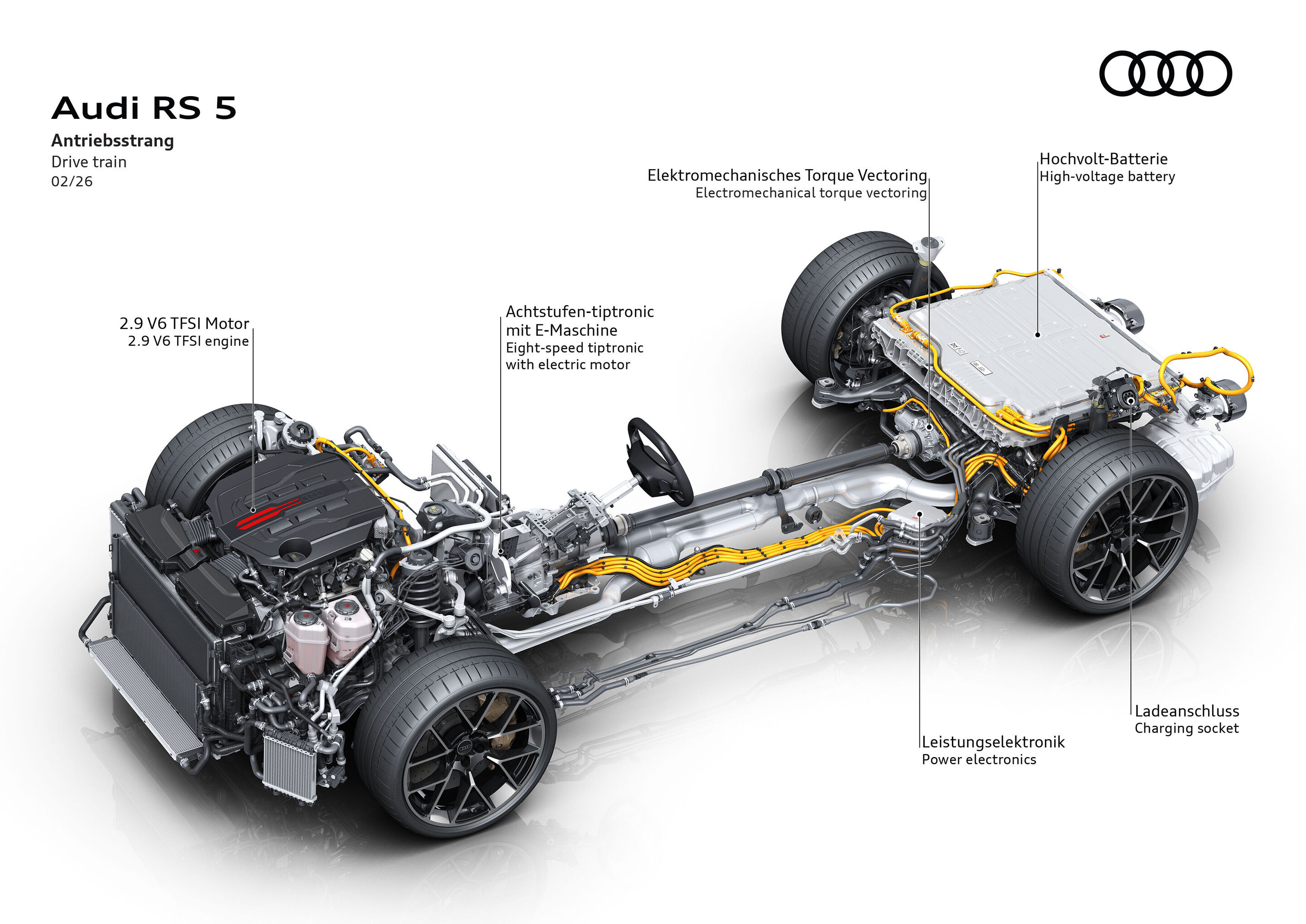 Image détaillée du moteur électrique de l'Audi RS5, mettant en évidence les composants techniques.
