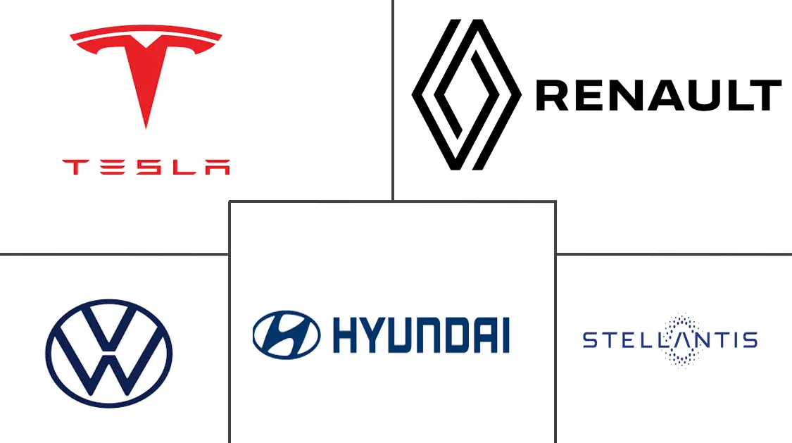 Flotte de voitures électriques garées devant un immeuble de bureaux, représentant l'intégration des véhicules électriques dans les flottes d'entreprise.