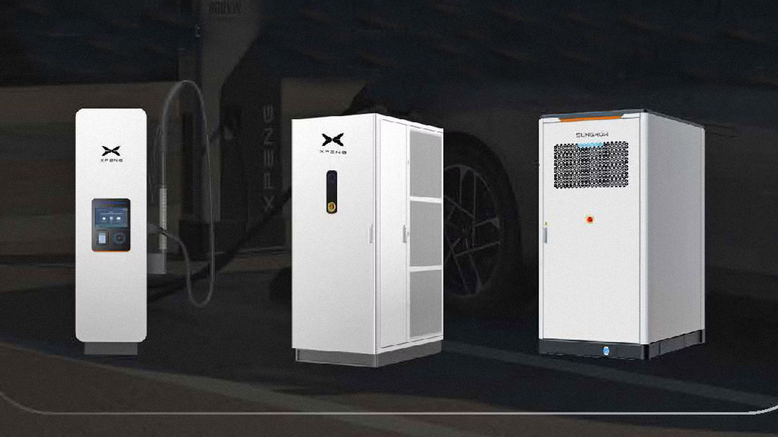 Image d'une station de recharge ultra-rapide Xpeng de 1 MW en Europe, avec plusieurs véhicules électriques en charge.