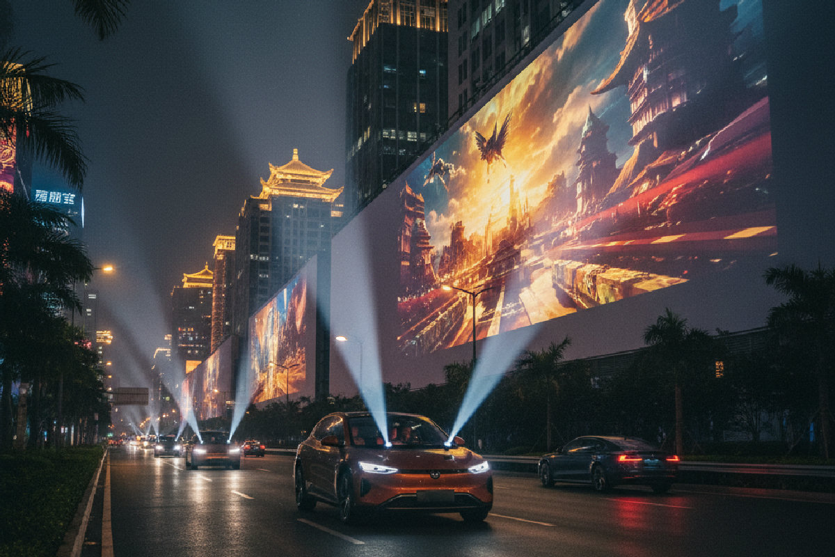 Chine : les voitures électriques qui projettent des films illuminent les routes nocturnes